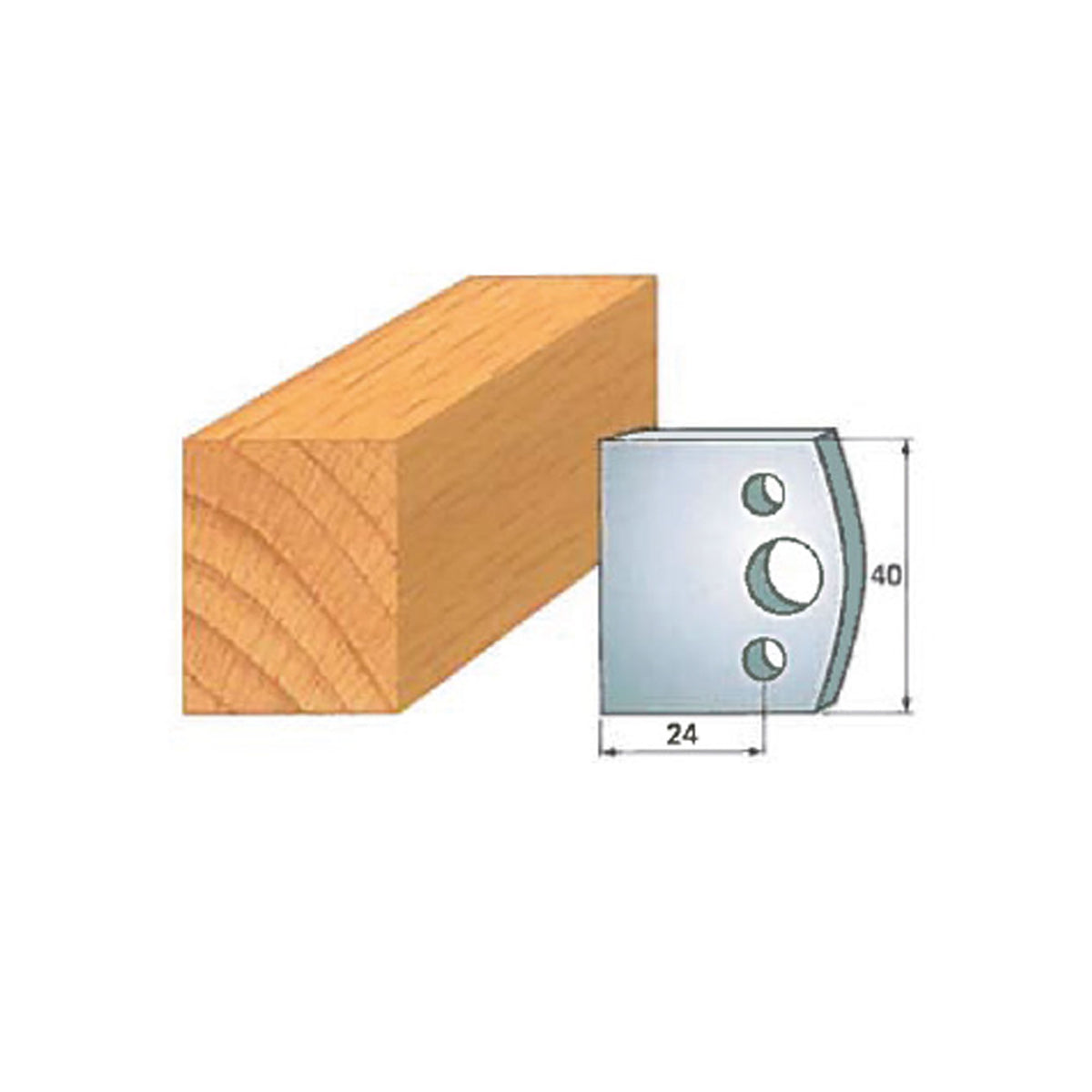 Carbide woodworking cutter head with dimension guide next to a wood block