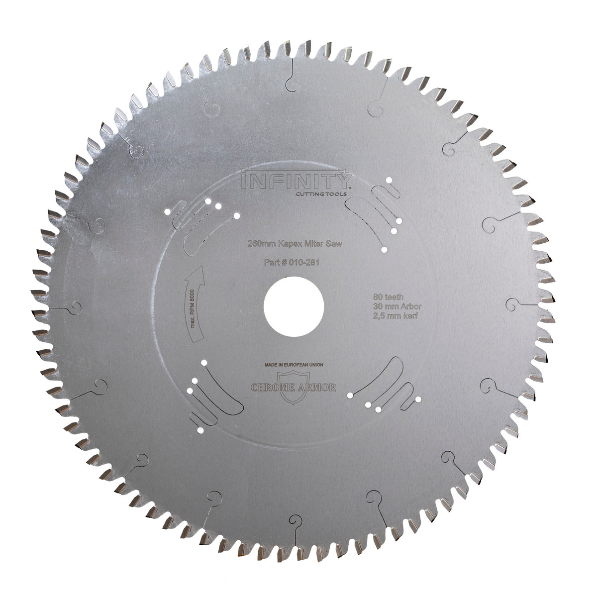 Infinity Tools Miter-Max high-tooth-count miter saw blade on a white background