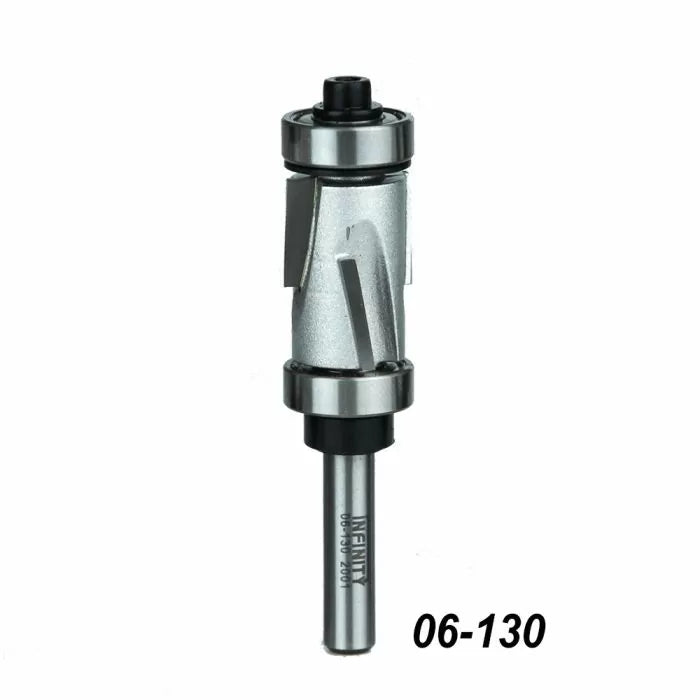Double bearing flush trim router bit for woodworking, model 06-130, on white background.