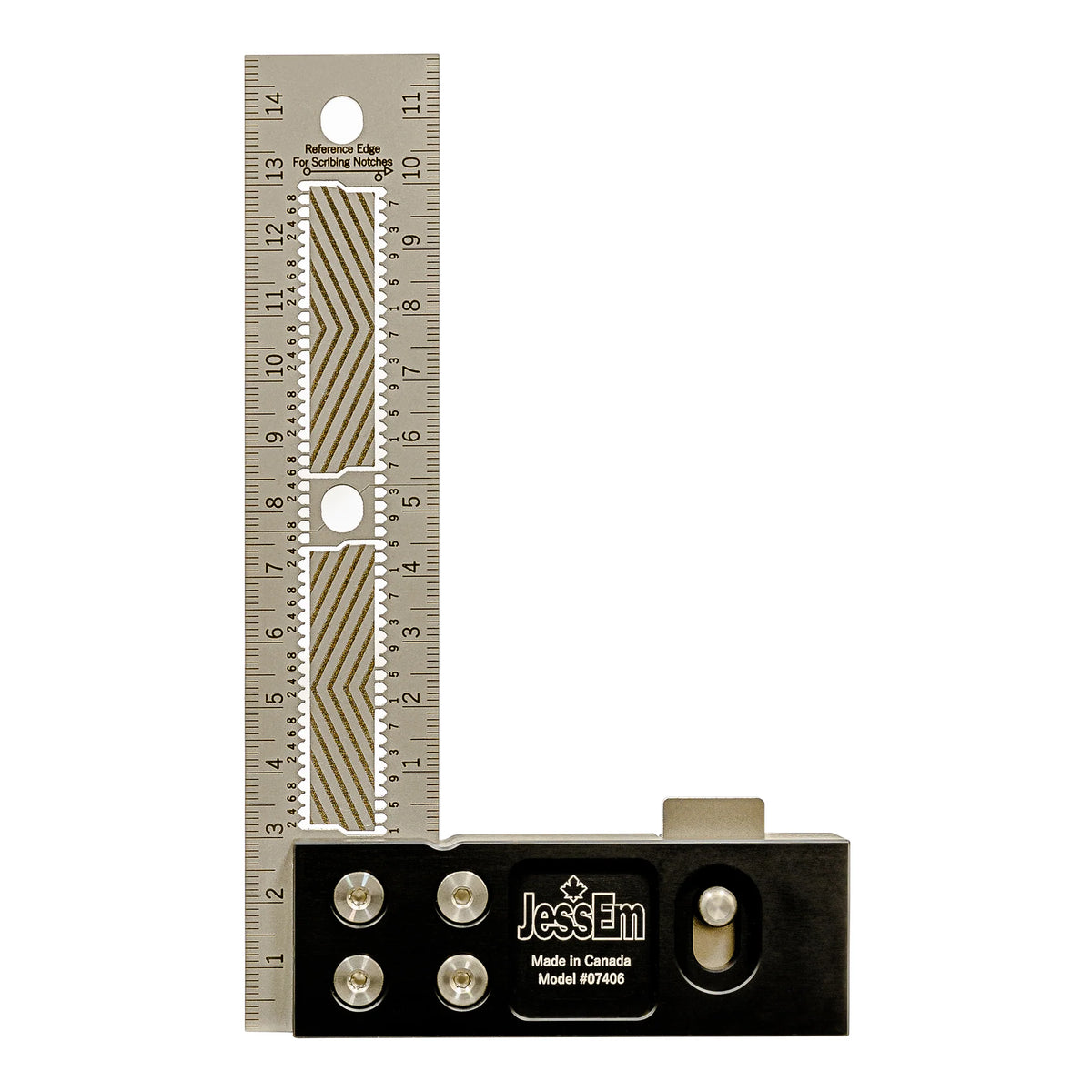 Precision woodworking square ruler with metal body and clear measurement markings