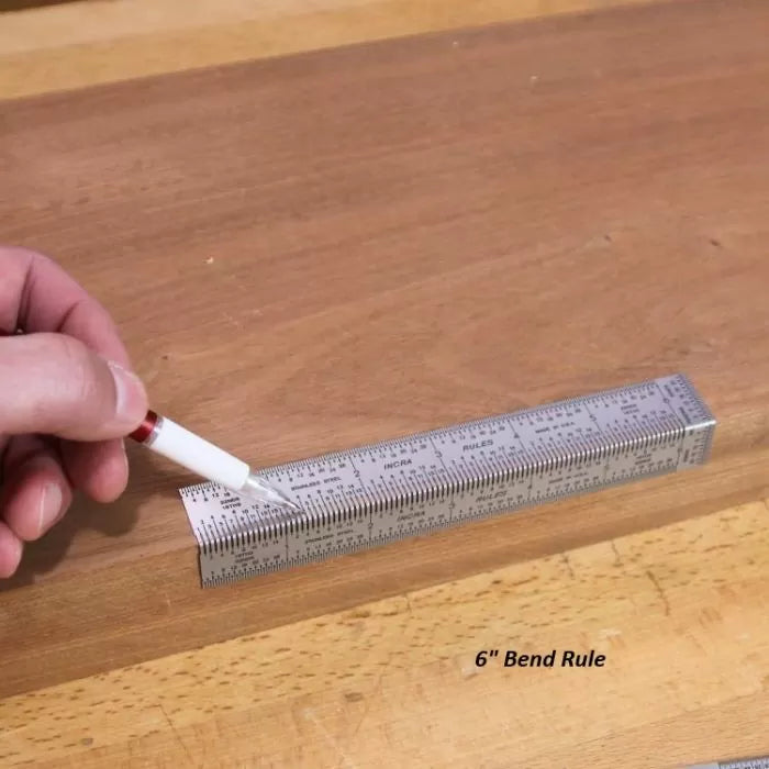 6-inch stainless steel bend rule measuring wood edge for precise woodworking marking