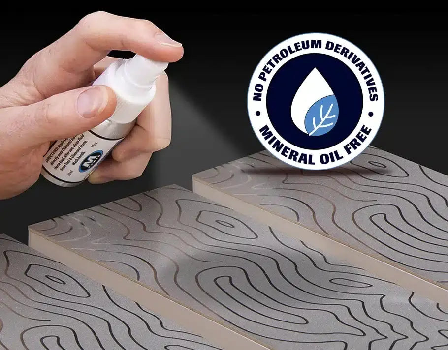 Applying mineral oil free lapping fluid to sharpening stones for woodworking tools