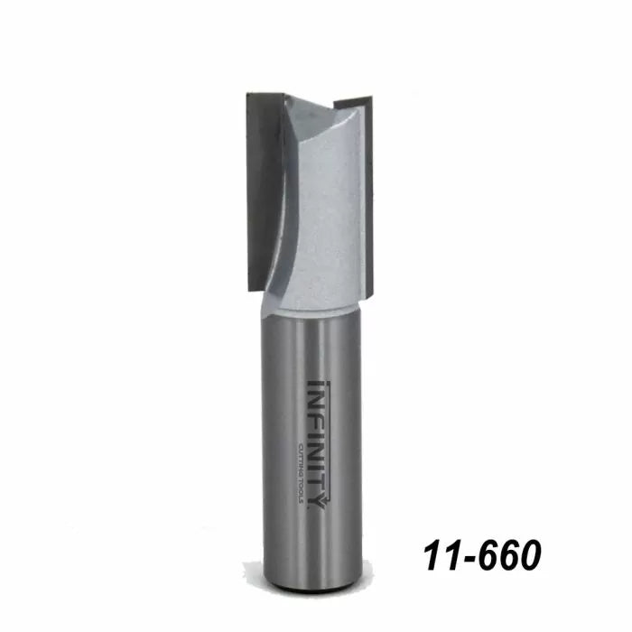 Straight router bit with carbide tip, product number 11-660, for woodworking precision cuts.