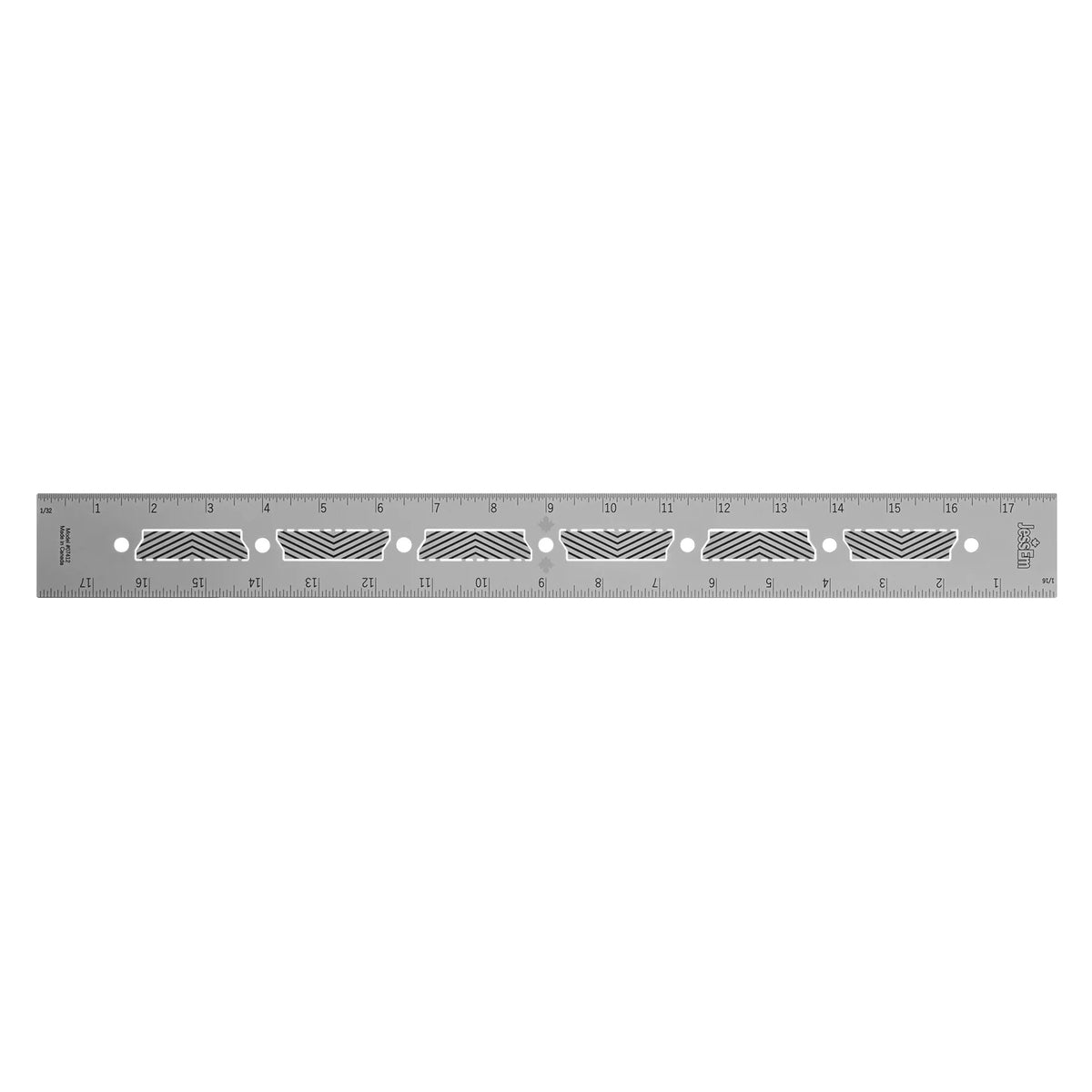 18 inch stainless steel woodworking ruler with etched markings and decorative cutouts