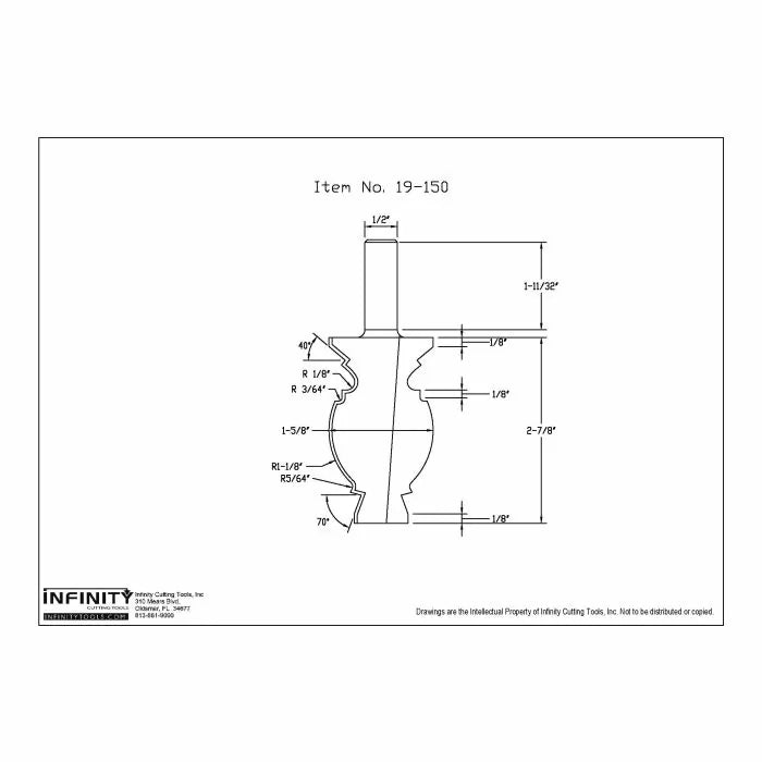 Technical drawing of a woodworking router bit with precise measurements and labeled angles.