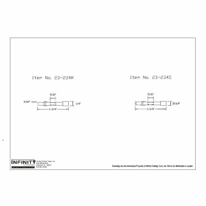 Technical drawing of woodworking tool parts, item numbers 23-234R and 23-234S, with measurements.