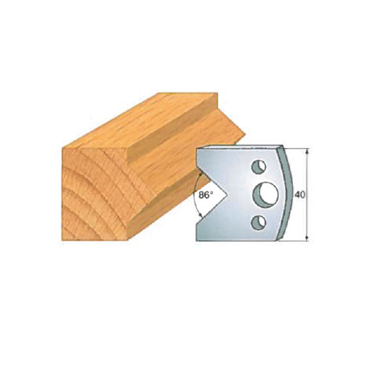 Carbide molding cutter head with 86-degree profile and wood sample for woodworking.
