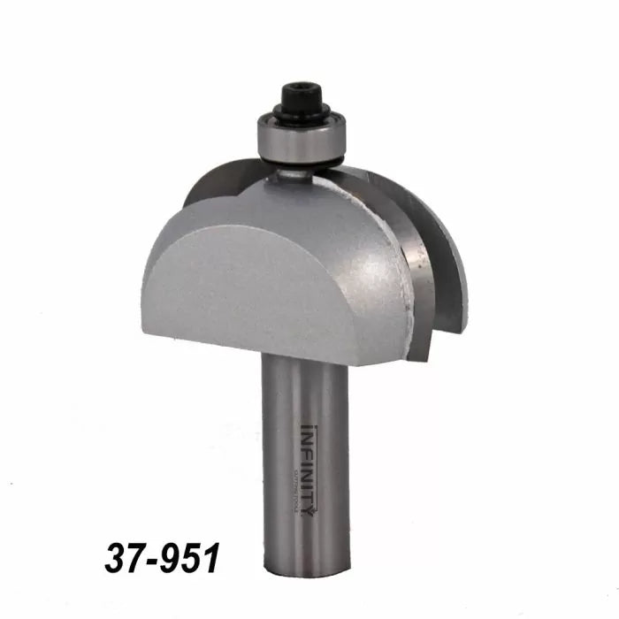 Roundover router bit with bearing for woodworking, part number 37-951, isolated on white