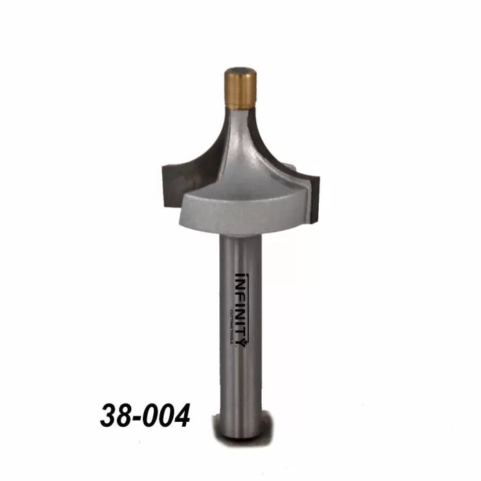 Roundover router bit with steel shank and carbide tip, product number 38-004.