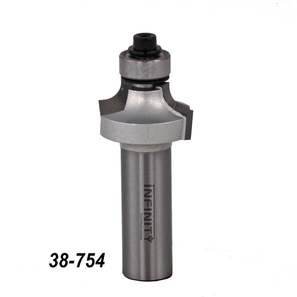 Carbide-tipped roundover router bit with bearing for woodworking, part number 38-754