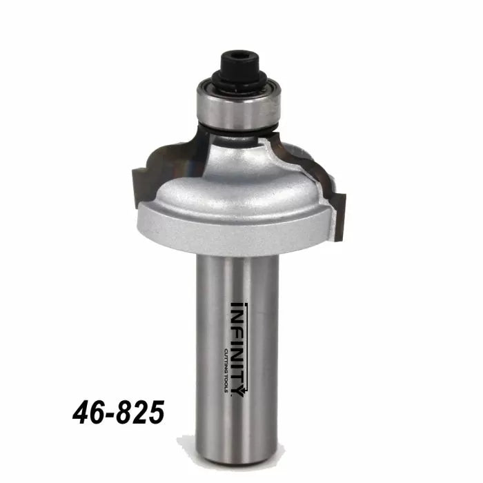 Roundover router bit with bearing, model 46-825, for woodworking and edge profiling