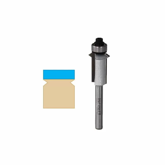 Slot cutting router bit with bearing and sample woodworking joint profile