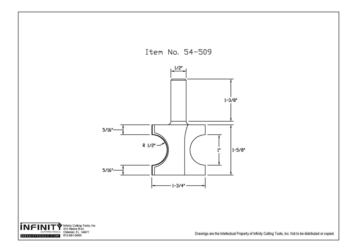 Technical drawing of woodworking router bit, item 54-509, with labeled dimensions.