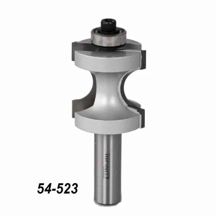 Stacked slot cutter router bit with bearing, woodworking tool, model 54-523 on white background