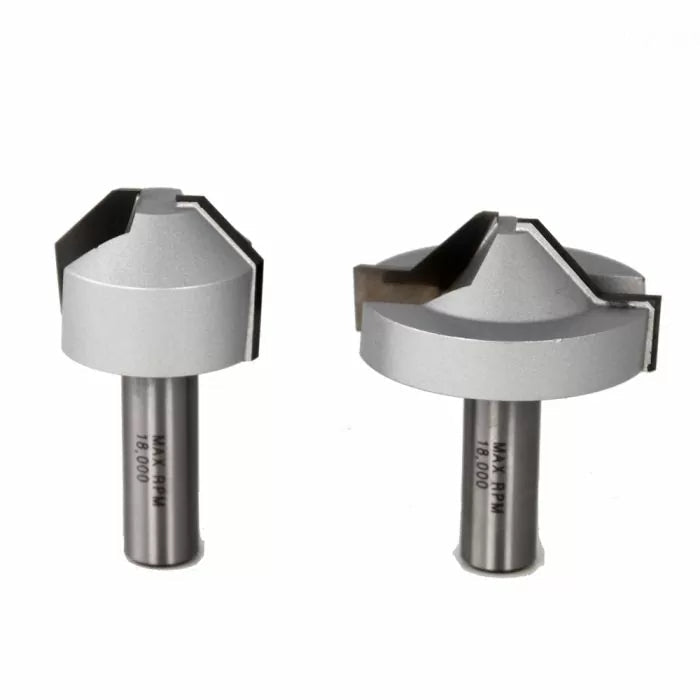 Two silver woodworking router bits for professional joinery on a white background.