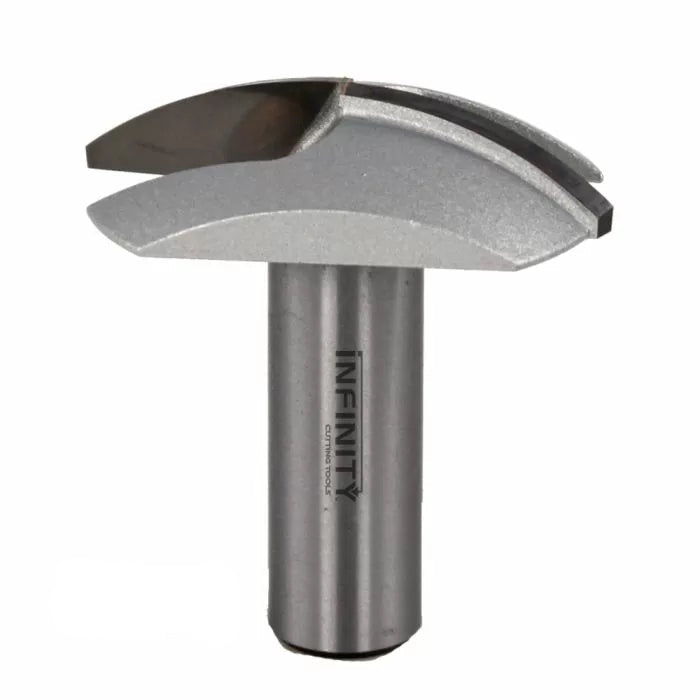 Carbide woodworking router bit with straight shank and curved cutting edges