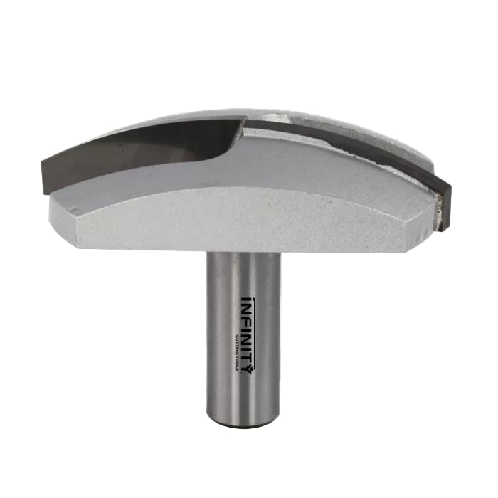 Carbide-tipped roundover router bit for woodworking on white background