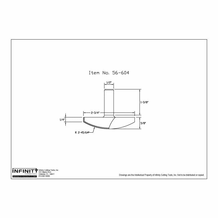Technical drawing of router bit with measurements, labeled Item No. 56-604.