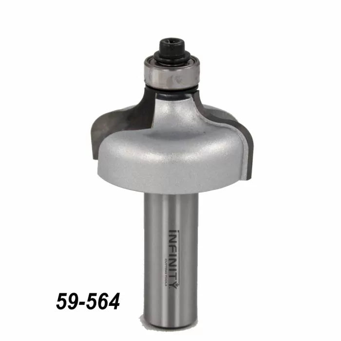 Roundover router bit with bearing for woodworking, product number 59-564, on white background