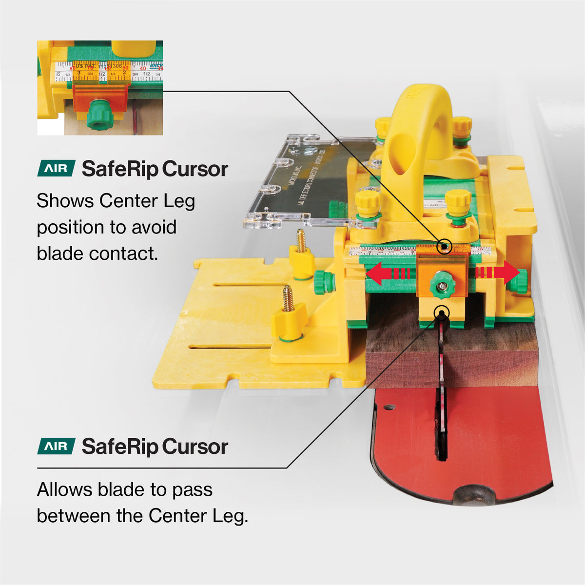 push block on a table saw demonstrating safe rip cursor.
