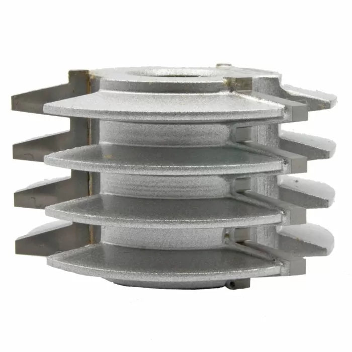 Stacked dado blade set for woodworking, featuring multiple silver cutting discs