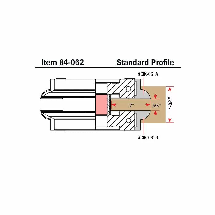 Woodworking cutter head diagram, standard profile, labeled dimensions and part numbers