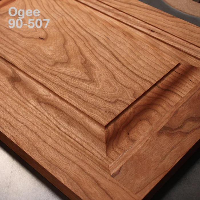 Wood panel with ogee edge profile, showcasing smooth grain and precise woodworking detail.