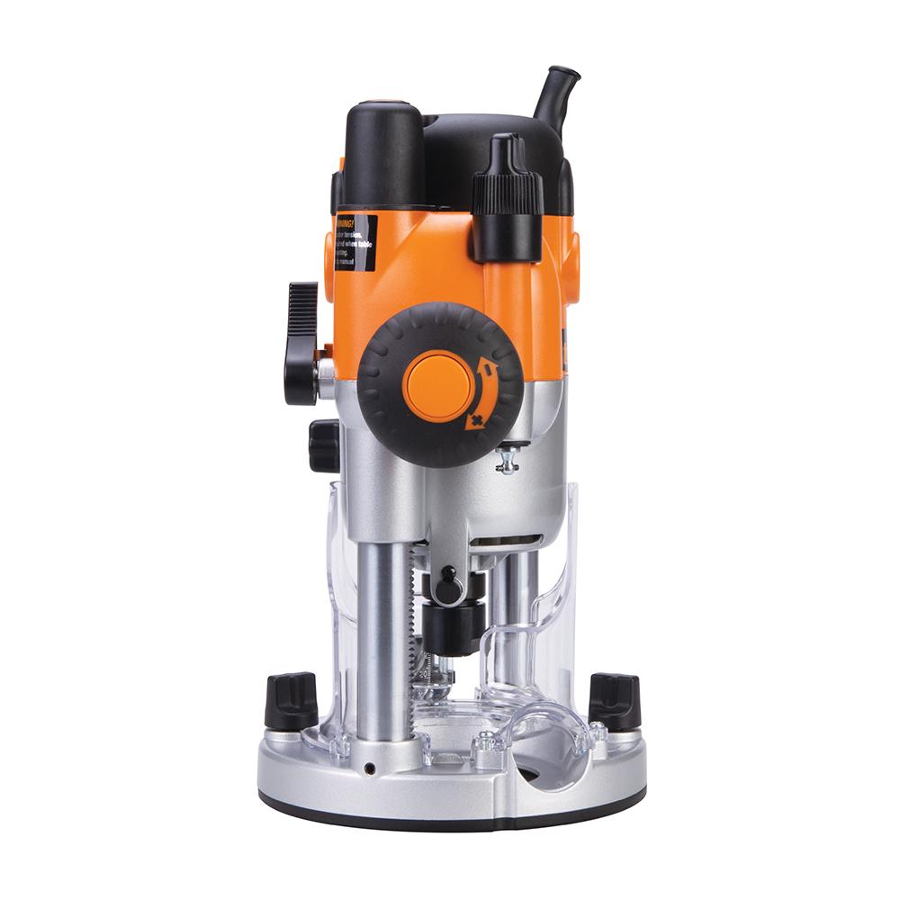 Plunge router tool with orange and silver body for woodworking projects
