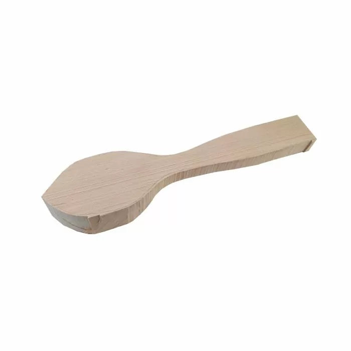 Unfinished wooden spoon blank for woodworking and carving projects on white background