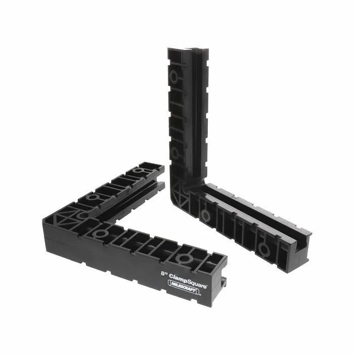 Set of two black 8-inch clamp squares for woodworking, ideal for precise right-angle joints