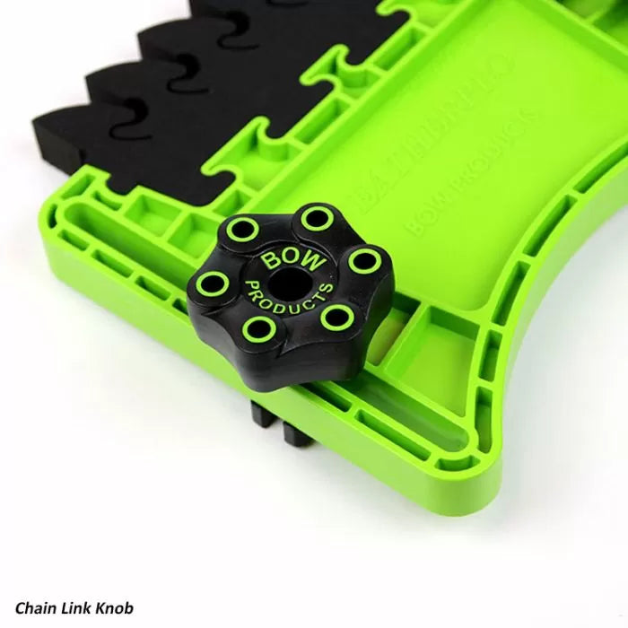 Black and green chain link knob for woodworking jig or tool accessory