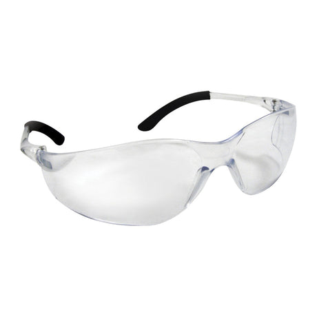 Clear wraparound safety glasses with black temple tips