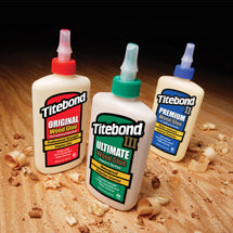 Titebond Original, Titebond III Ultimate and Titebond II Premium wood glue bottles