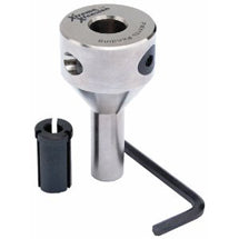 Router chuck extension with reducing collet sleeve and hex key