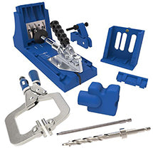 Kreg pocket hole jig system with clamp, drill guide blocks and drill bit