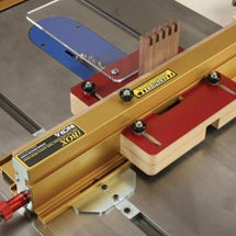 Box joint jig on a table saw with a finger-jointed test piece