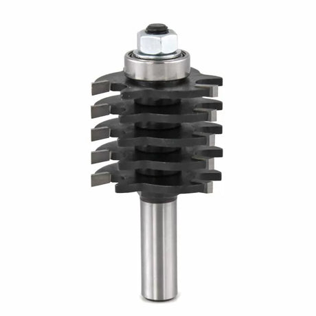 Stacked finger joint router bit with bearing and multiple carbide cutting wings