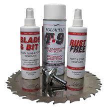 Boeshield Blade & Bit cleaner, T-9 rust protection and Rust Free spray bottles