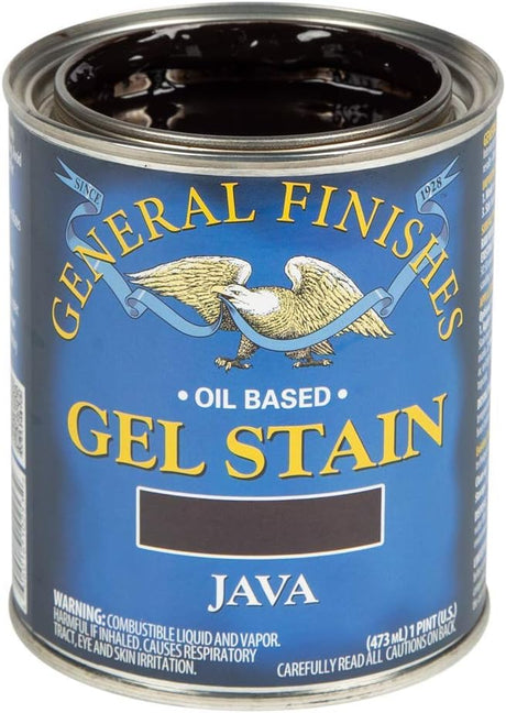 Can of General Finishes oil-based gel stain in Java