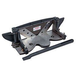 Cast metal hand-tool jig with angled guide faces, clamp screws and a separate steel bar