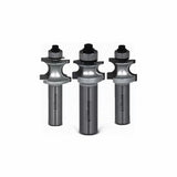 Set of three carbide woodworking router bits with ball bearings for precision cutting