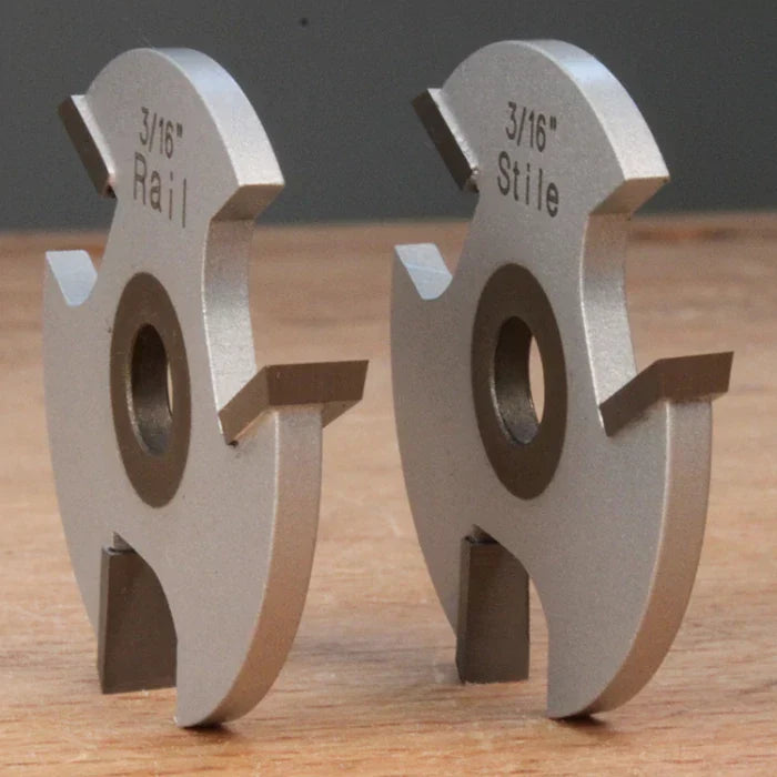3/16 inch rail and stile router bit set for woodworking on wooden surface