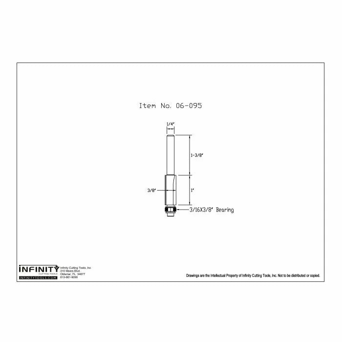 Router bit technical drawing with dimensions, item 06-095, woodworking tool diagram