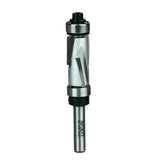 Double bearing flush trim router bit for woodworking, isolated on white background