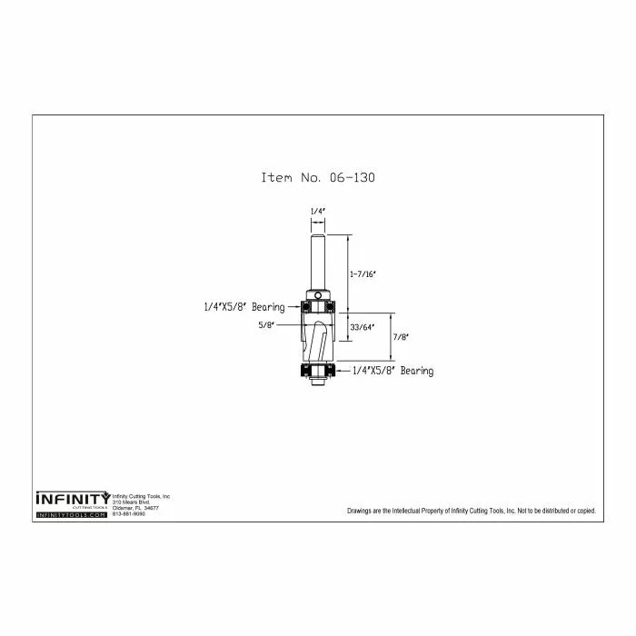 Technical diagram of woodworking router bit with labeled dimensions and bearings.