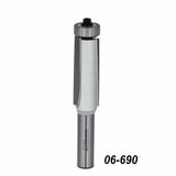 Straight flush trim router bit with bearing, woodworking tool, model 06-690 on white background