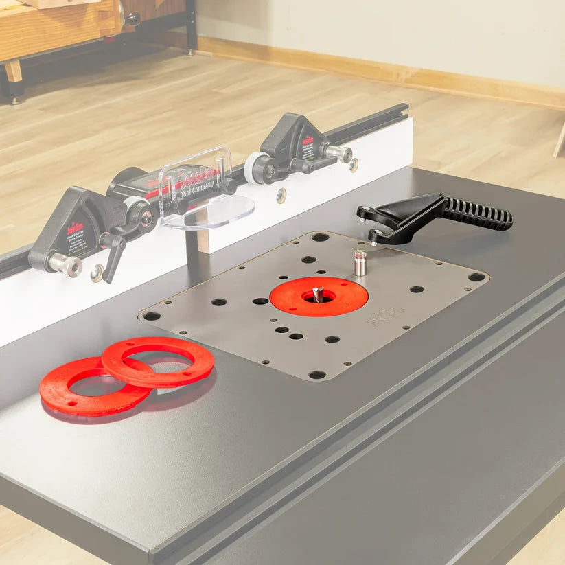 JessEm Router table insert plate in a router table.