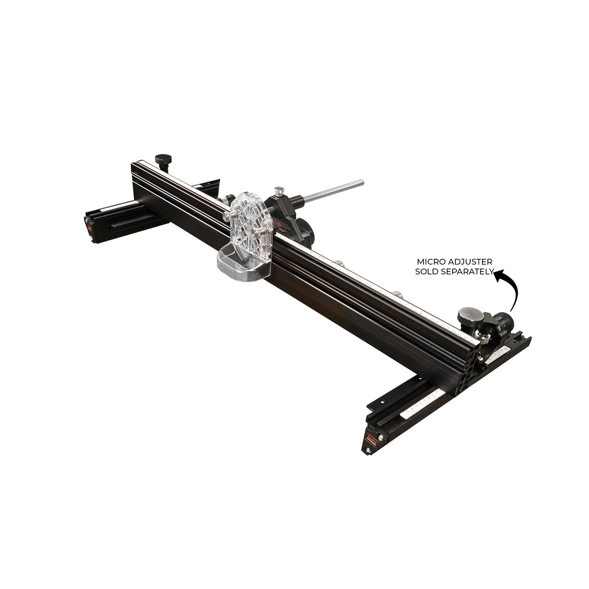 Heavy-duty router table fence with clear guard and adjustable micro adjuster for woodworking