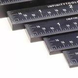 Set of precision aluminum woodworking rulers with clear inch markings