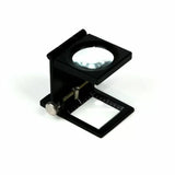 Folding linen tester magnifier tool with measuring scale for woodworking detail inspection